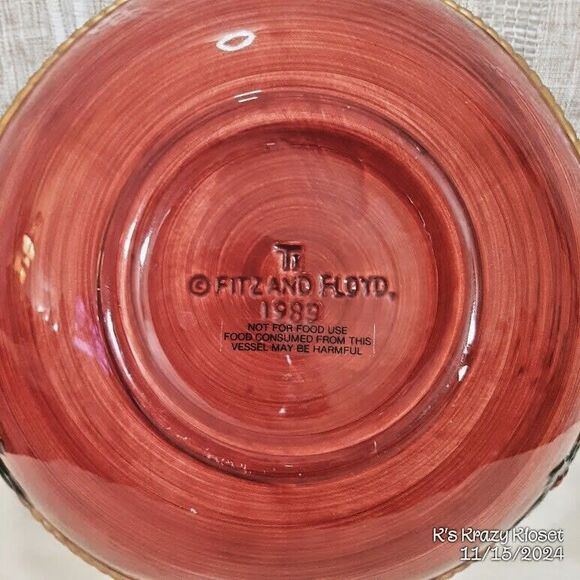 1989 Fitz & Floyd Ceramic Holiday Christmas Bowl Hand Painted Decorative Dish - Picture 12 of 12